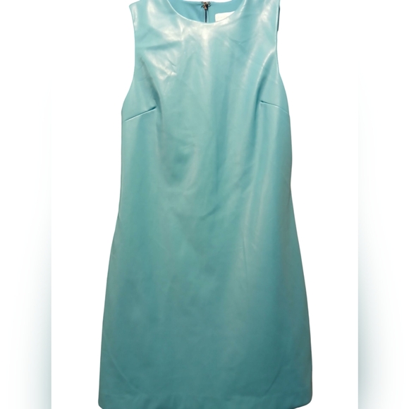 House Of Harlow 1960 Tiffany Blue Retro Mod Fall Leather Shift Dress-Small - Picture 2 of 12